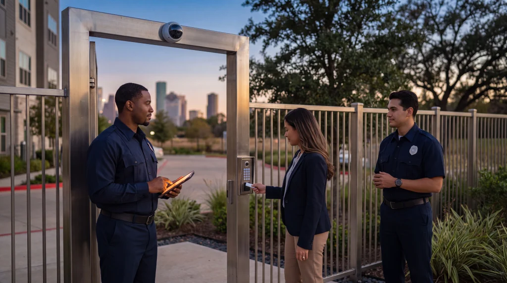 CCTV monitoring Houston apartments with integrated gate access control and live security dispatch