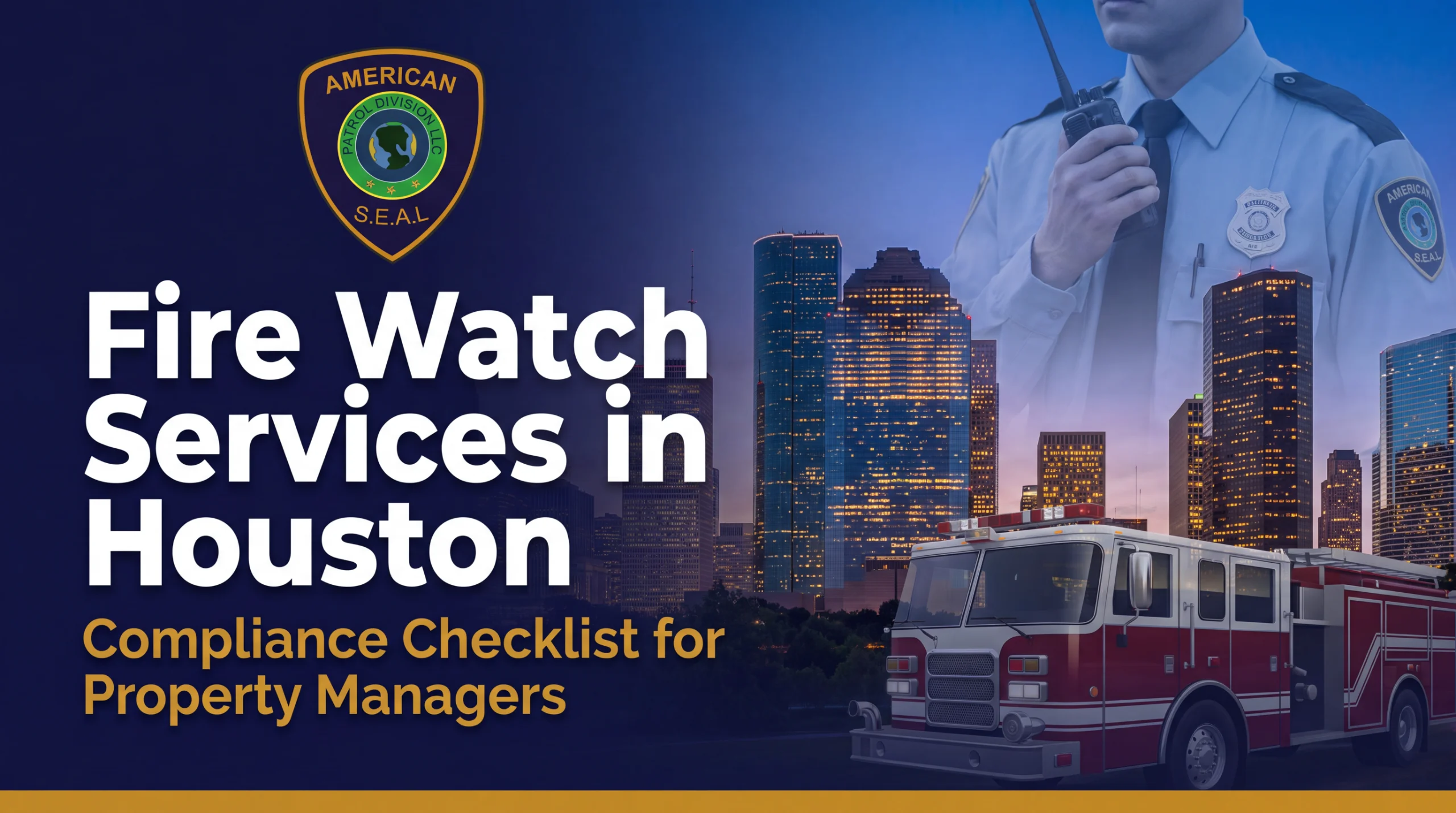Fire watch services Houston: officer documenting rounds during a sprinkler outage at a Houston apartment community