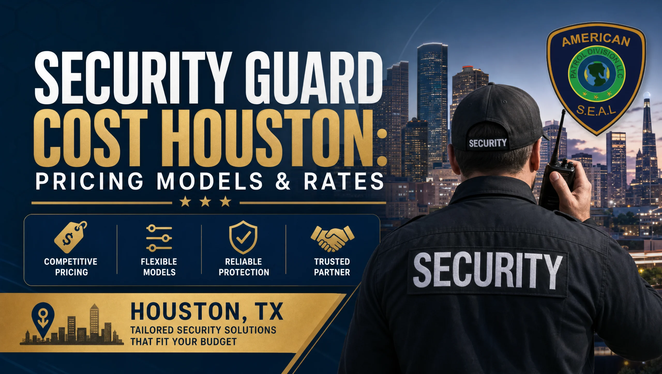 security guard cost Houston for apartments and HOAs — officer and property manager reviewing patrol and monitoring options