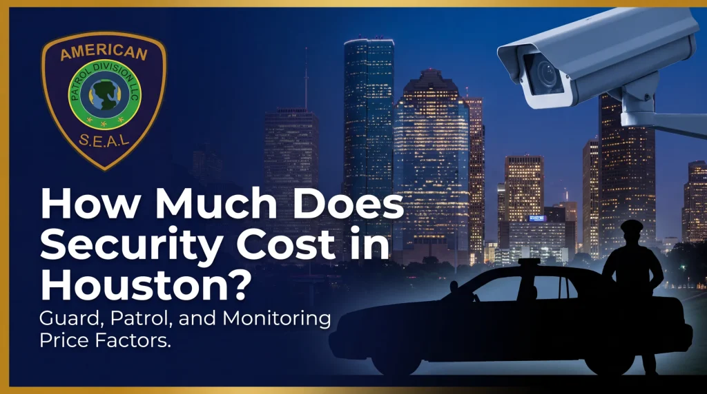 Security guard cost in Houston explained with examples of guards, mobile patrols, and CCTV monitoring options for apartments and HOAs