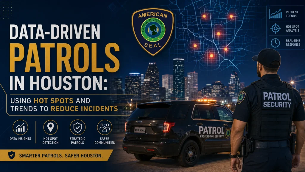 Data-Driven Security Patrols Houston: Hot Spots & Trends 2 Officer reviews a heat map to plan data-driven security patrols Houston for apartment communities